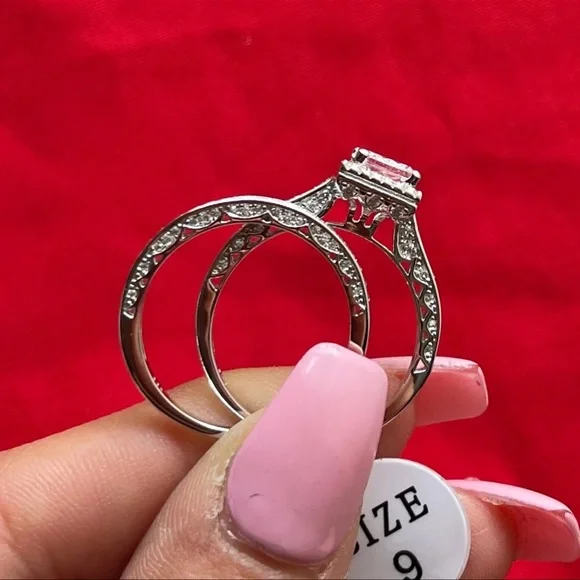 Engagement Set of Rings Sterling Silver size 9 - Picture 2 of 6